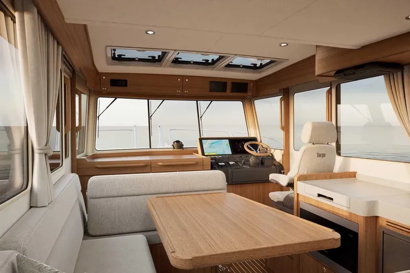 Slide: The Image of Luxurious interior of 2027 Targa TARGA 37 yacht with modern helm and seating area. - 8