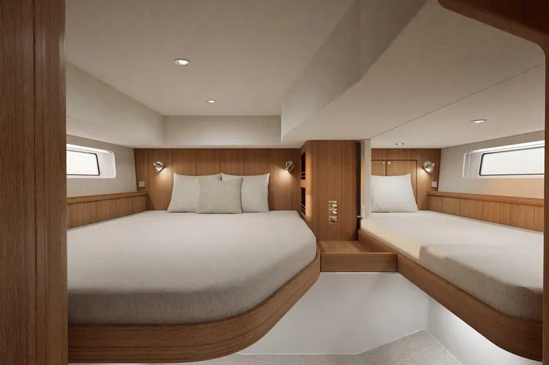 Slide: The Image of Luxurious cabin interior of 2027 Targa TARGA 37 yacht with modern wood finish. - 13