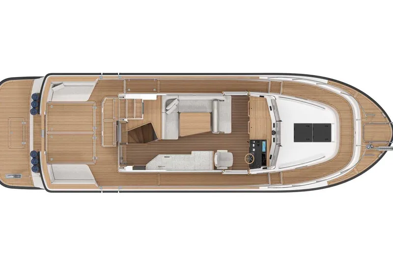 Slide: The Image of Top view of 2027 Targa TARGA 37 boat layout with wooden deck. - 4