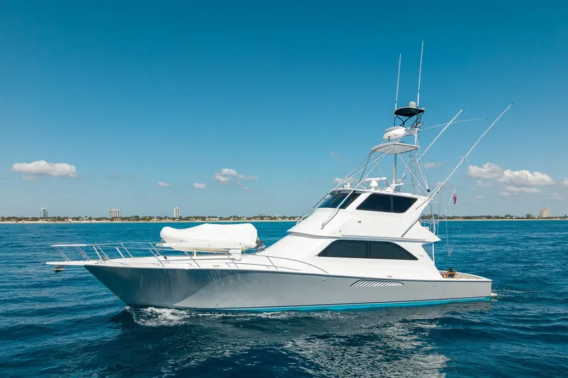 Slide: The Image of 2005 Viking 61 Enclosed Bridge Yacht on open sea. - 8