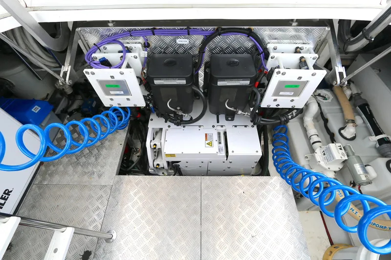 Slide: The Image of Engine room of 2023 Azimut Verve 47 yacht with advanced mechanical systems. - 19