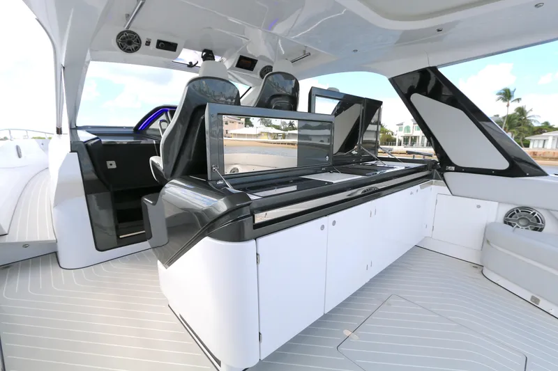 Slide: The Image of 2023 Azimut Verve 47 yacht interior with sleek design and modern amenities. - 2