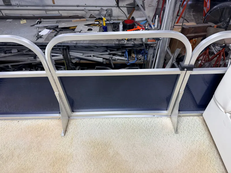 Slide: The Image of Forester 14' Pontoon 2019, interior view, workshop background. - 10