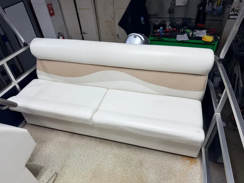 Slide: The Image of White bench seat on Forester 14' Fish n Fun Pontoon, 2019 model. - 17