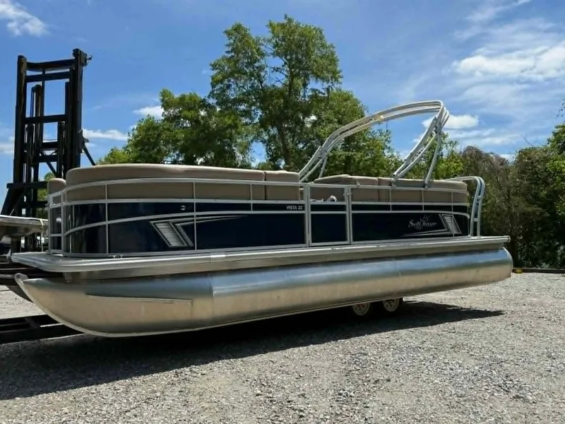 Slide: The Image of 2023 SunChaser Vista 22 LR pontoon boat on gravel lot. - 10