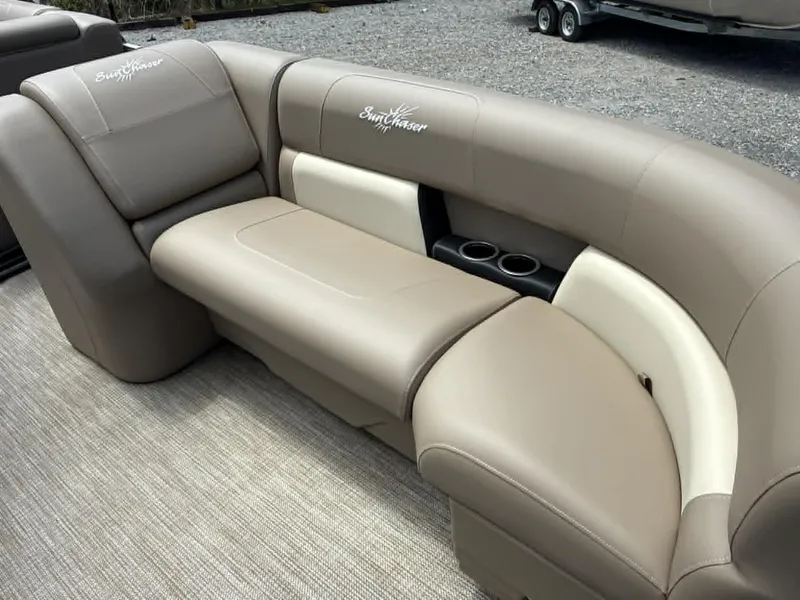 Slide: The Image of Luxurious seating in SunChaser Vista 22 LR pontoon boat, 2023 model. - 18
