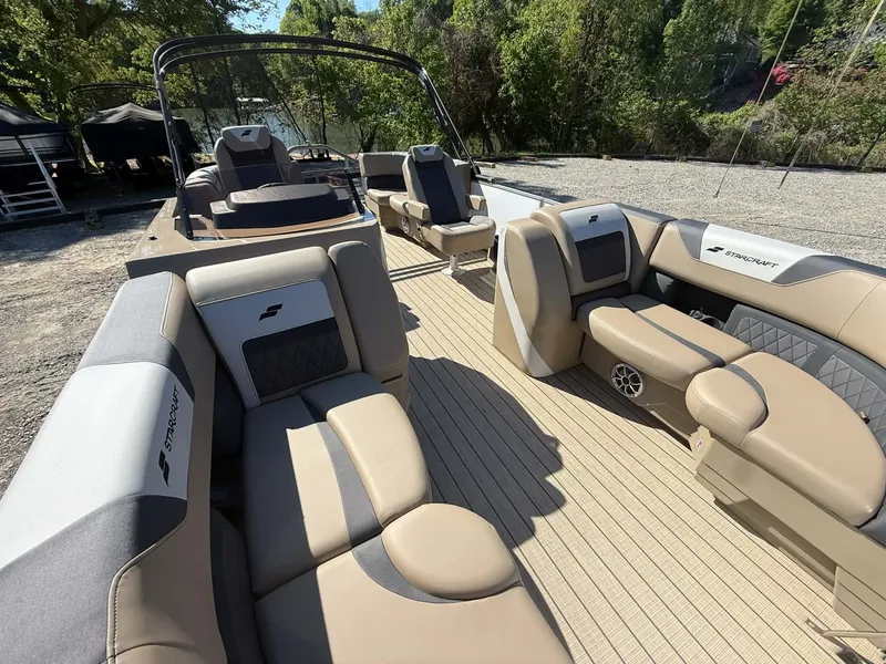 Slide: The Image of Interior of 2026 Starcraft SLS-1 R pontoon boat with luxurious seating. - 17