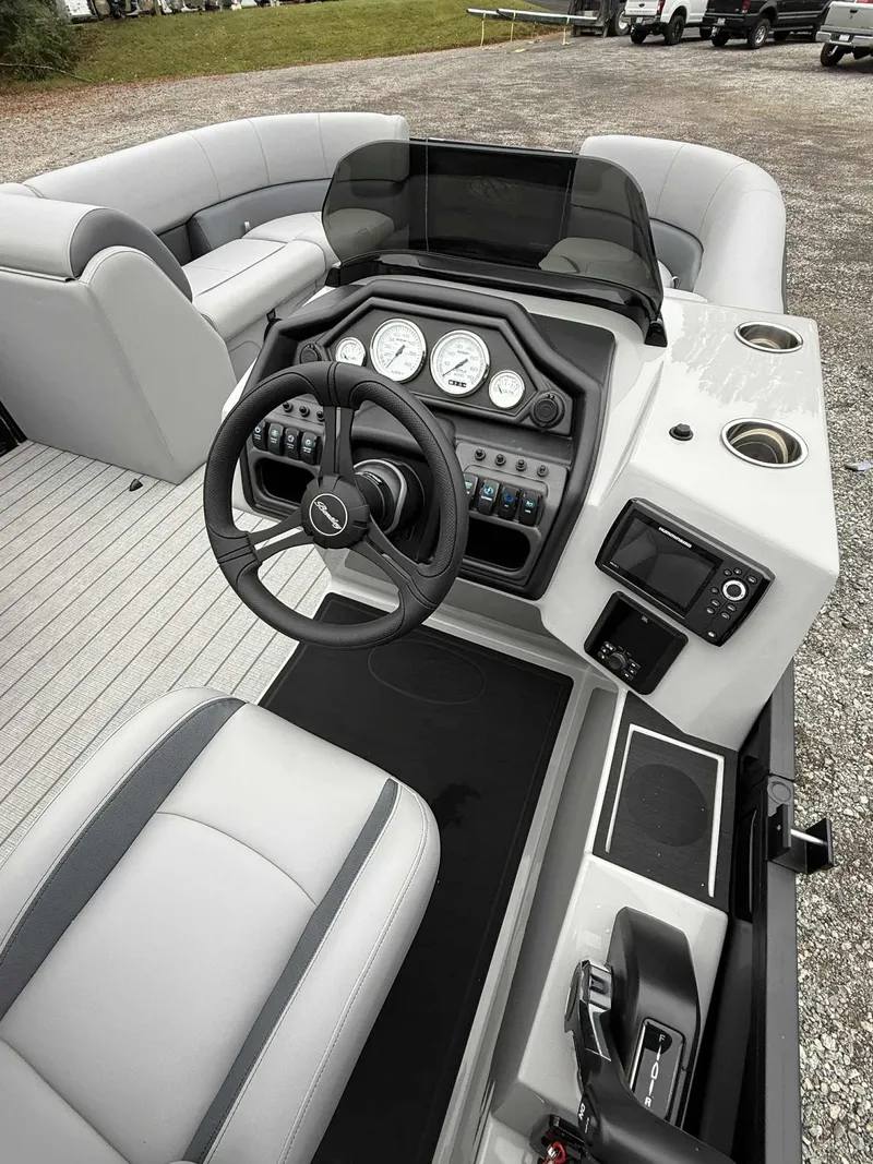 Slide: The Image of Interior of 2026 Bentley Pontoons Legacy 223 Navigator with steering console. - 16