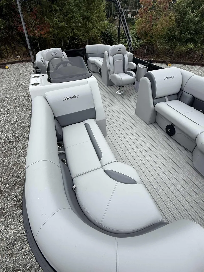 Slide: The Image of 2026 Bentley Pontoons Legacy 223 Navigator with luxurious gray interior. - 17