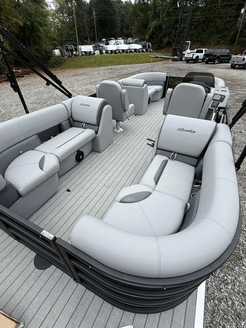Slide: The Image of 2026 Bentley Pontoons Legacy 223 Navigator with luxurious gray interior. - 4