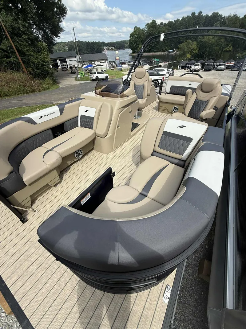 Slide: The Image of Luxurious interior of the 2025 Starcraft SLS 3 Q DH pontoon boat. - 4