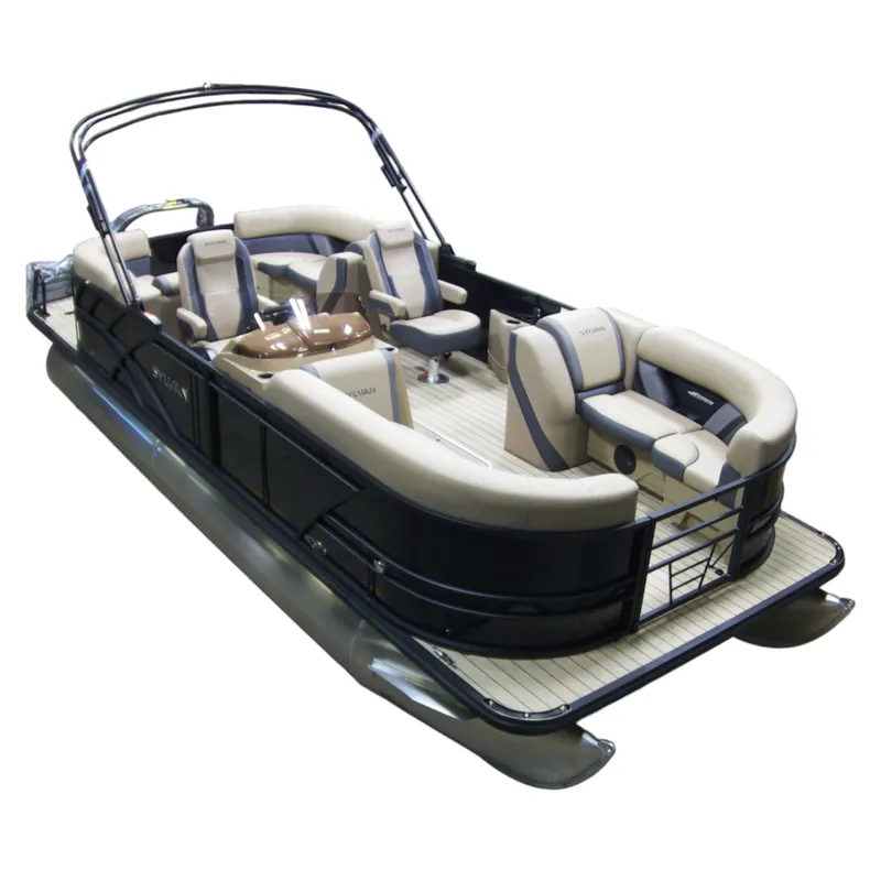 Slide: The Image of 2026 Sylvan Mirage X3 pontoon boat with luxurious interior seating. - 5