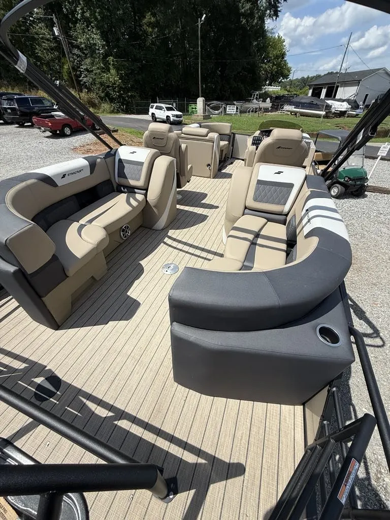 Slide: The Image of Interior of 2025 Starcraft SLS-3 pontoon boat with luxurious seating. - 9