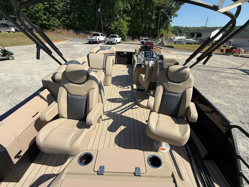 Slide: The Image of Interior of 2025 Sylvan L-3 Party Fish with luxurious seating. - 14