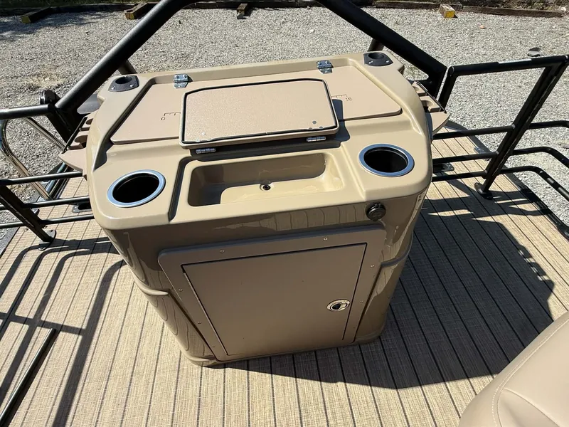 Slide: The Image of Sylvan L-3 Party Fish 2025 with built-in cup holders and storage. - 44