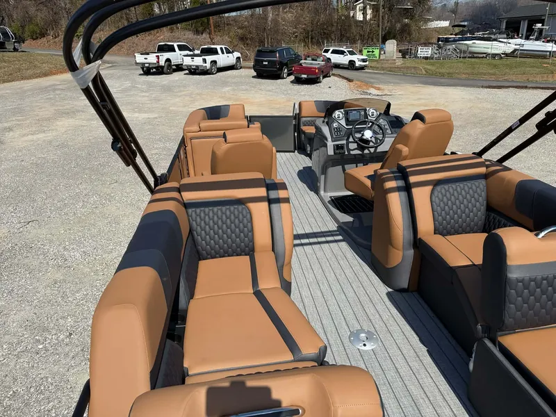 Slide: The Image of Interior of 2026 Sylvan L-3 LZ DH pontoon boat with luxurious seating. - 11
