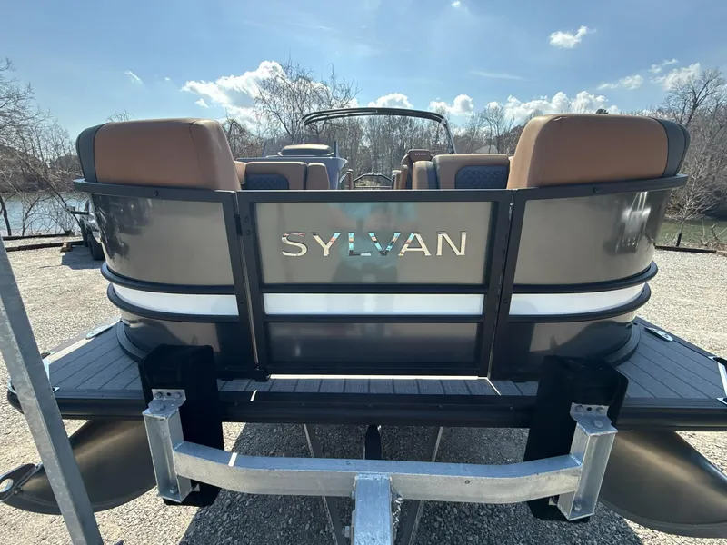 Slide: The Image of 2026 Sylvan L-3 LZ DH pontoon boat on trailer, sunny day. - 14