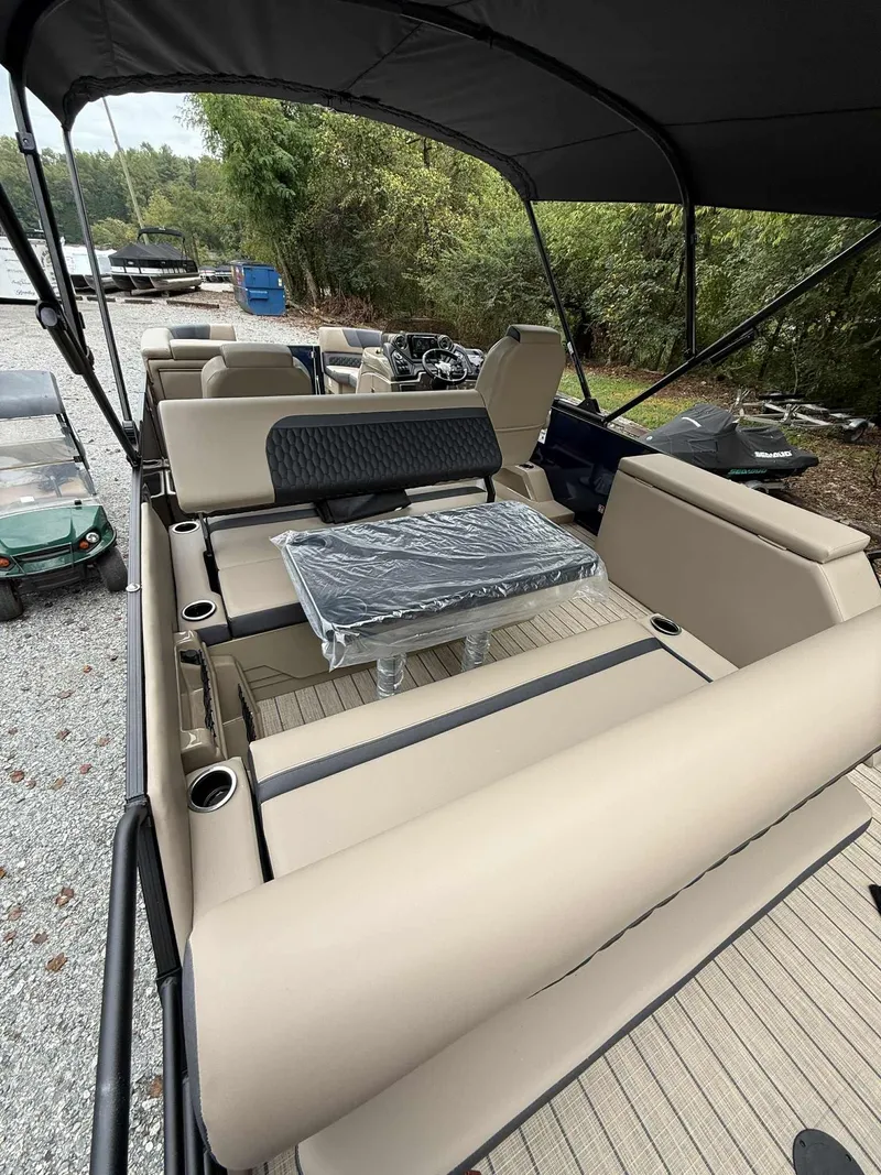 Slide: The Image of Interior of 2026 Sylvan L-3 DLZ pontoon boat with seating area. - 6