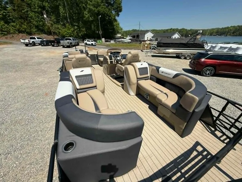 Slide: The Image of Interior of 2025 Starcraft SLS-3 pontoon boat with luxurious seating. - 13