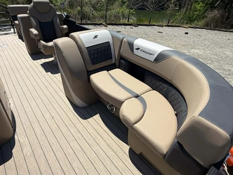 Slide: The Image of Luxurious seating in Starcraft SLS-3 pontoon boat, model 2025. - 15