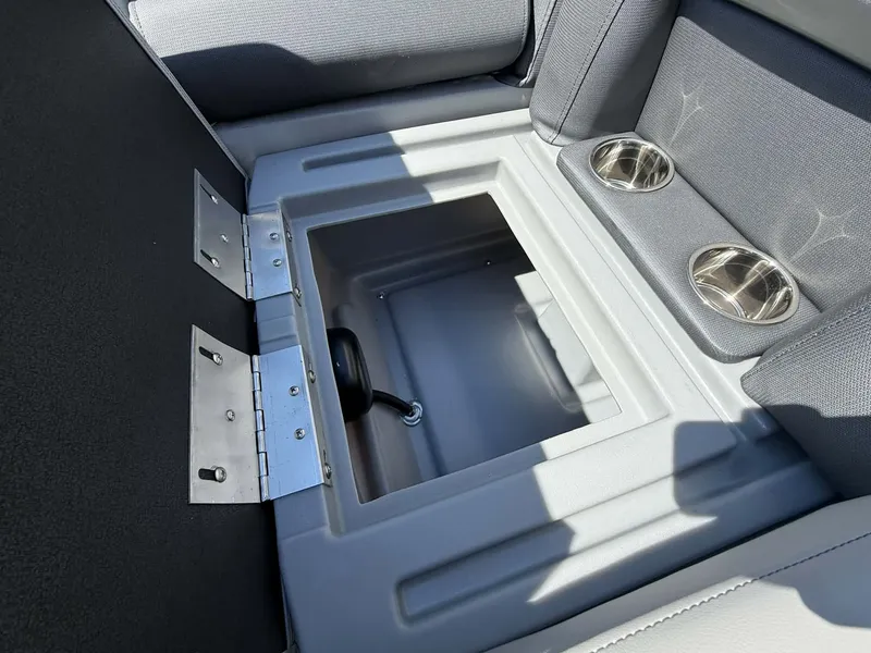 Slide: The Image of Interior of 2026 Bentley Pontoons 223 Bolt with storage compartment and cup holders. - 10