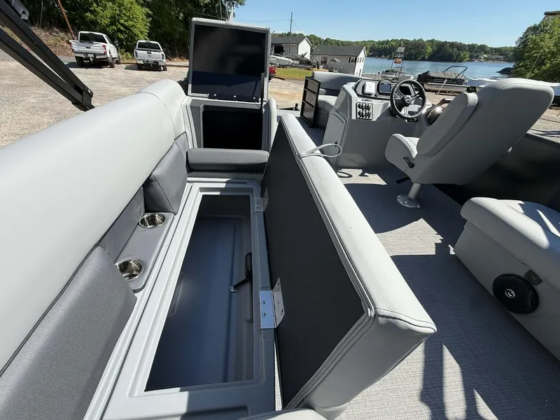 Slide: The Image of Interior of 2026 Bentley Pontoons 223 Bolt with storage and helm console. - 17