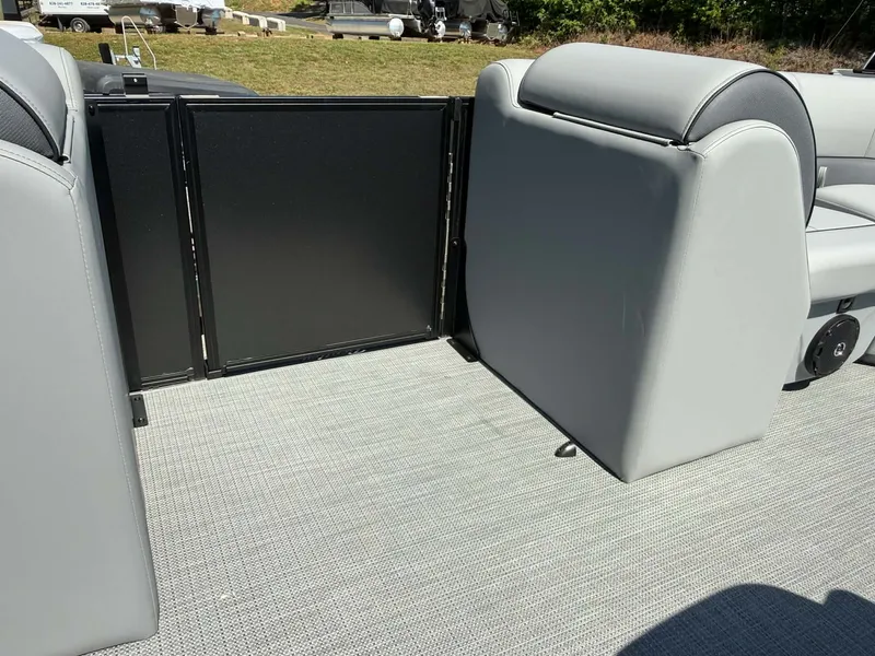 Slide: The Image of Interior of 2026 Bentley Pontoons 223 Bolt with gray upholstery. - 27