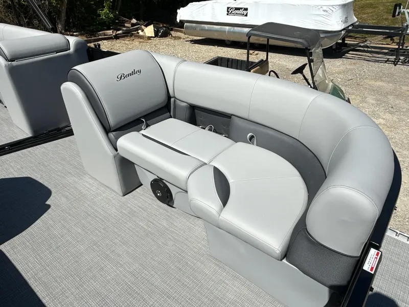 Slide: The Image of 2026 Bentley Pontoons 223 Bolt gray seating on boat. - 29