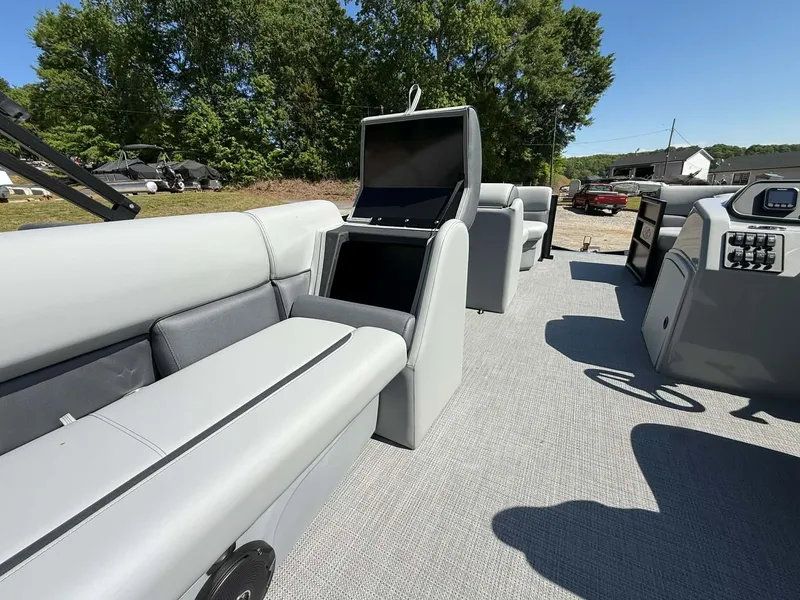 Slide: The Image of Interior of 2026 Bentley Pontoons 223 Bolt with gray seating. - 7