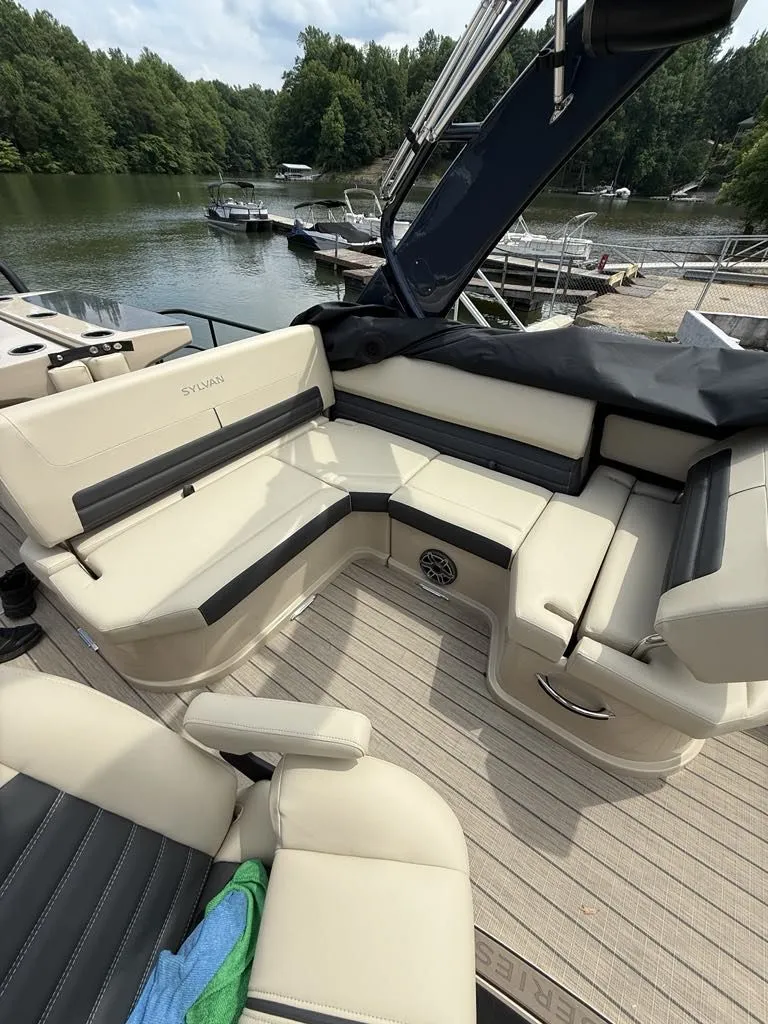 Slide: The Image of Luxurious Sylvan G3 DLZ Bar boat 2025 at lakeside. - 17