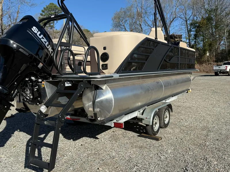 Slide: The Image of 2026 Bentley Pontoons Elite 223 Admiral on trailer with Suzuki engine. - 6