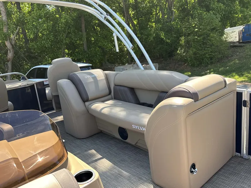 Slide: The Image of Interior of 2025 Sylvan Mirage 8522 Party Fish with beige seating. - 24