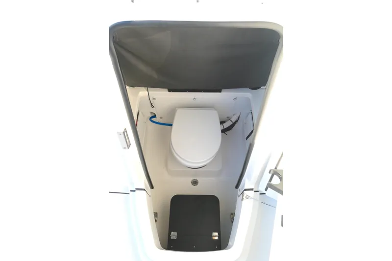 Slide: The Image of Boat toilet compartment in 2021 BLACWATER 252CC model, featuring compact design and modern amenities. - 9