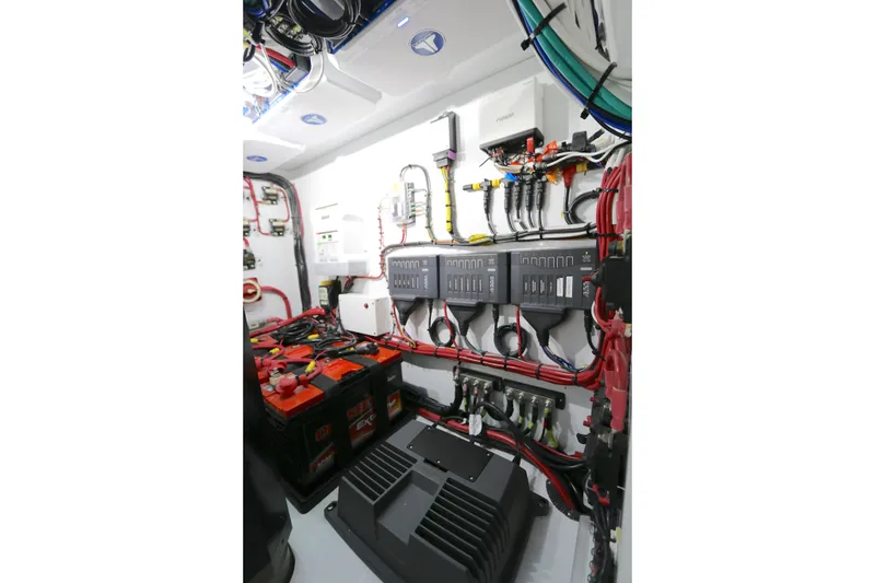 Slide: The Image of Electrical system of a 2021 Yellowfin 54 Offshore boat, showcasing wiring and components. - 22