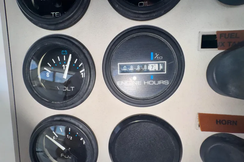 Slide: The Image of Close-up of 2001 Carver 356 Motor Yacht dashboard gauges and engine hours display. - 30