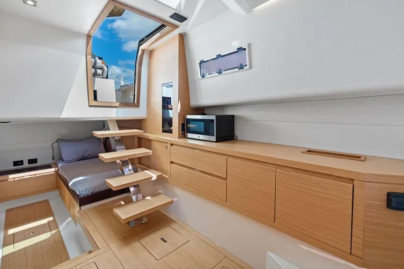 Slide: The Image of Modern interior of 2021 Pardo 43 yacht with wooden finishes and sleek design. - 20