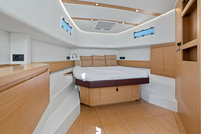 Slide: The Image of Luxurious cabin interior of 2021 Pardo 43 yacht with modern wood finishes. - 23