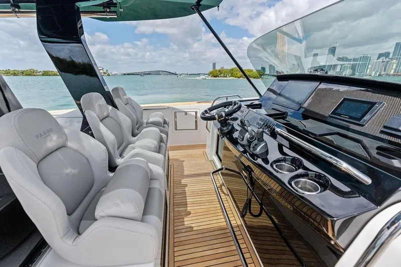 Slide: The Image of Luxurious 2021 Pardo 43 yacht cockpit with sleek design and waterfront view. - 8