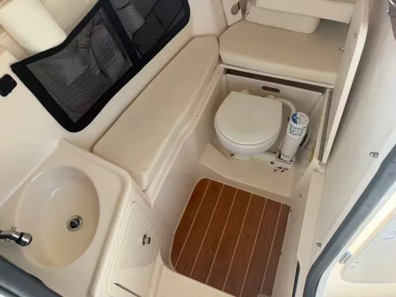 Slide: The Image of Interior of 2018 Grady-White Freedom 307 yacht with toilet and sink. - 22