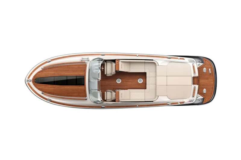 Slide: The Image of 2020 Chris-Craft Corsair 34 boat with teak deck and white seating at dock. - 14