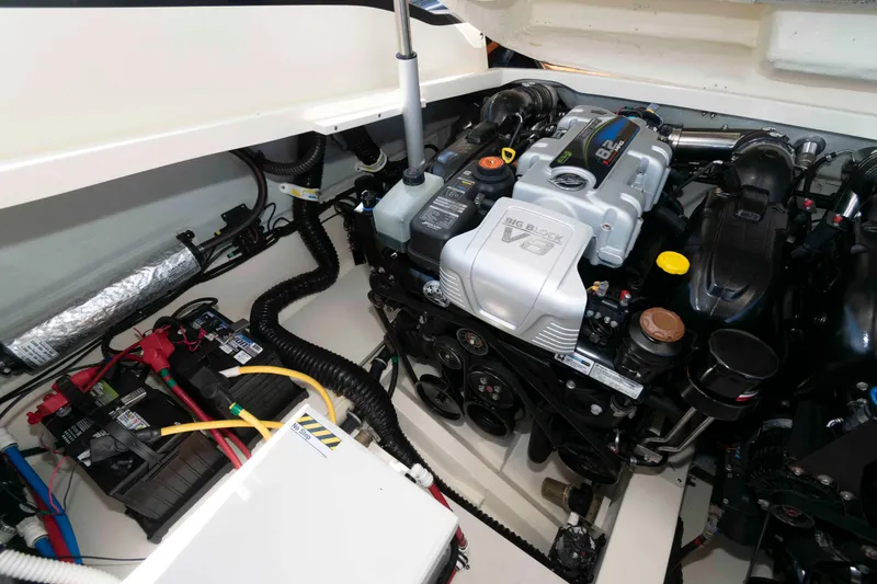 Slide: The Image of Engine compartment of 2020 Chris-Craft Corsair 34 with V8 engine and battery setup. - 21