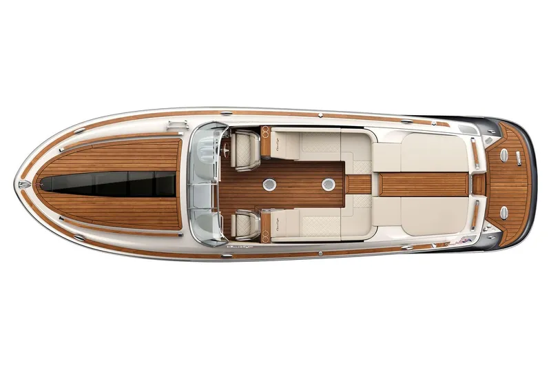 Slide: The Image of Manufacturer Provided Image: 2020 Chris-Craft Corsair 34 boat, top view, showcasing luxurious deck and seating layout. - 22