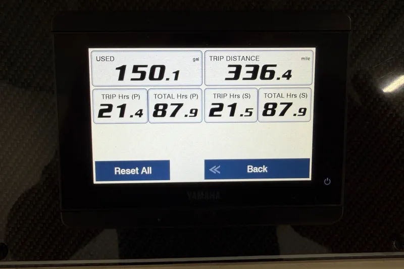 Slide: The Image of Display screen showing fuel usage and trip data for 2023 Grady-White Fisherman 257. - 11