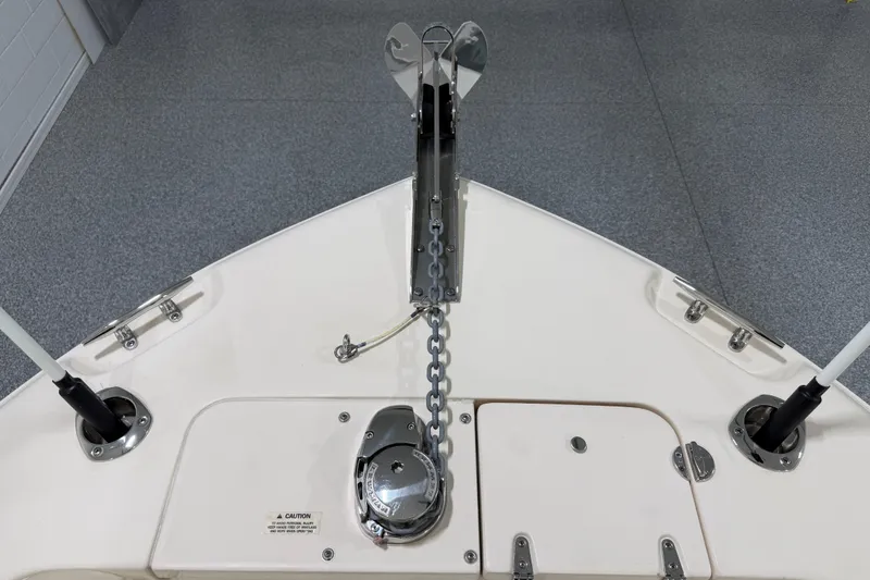 Slide: The Image of 2023 Grady-White Fisherman 257 boat anchor system with chain and cleats. - 29