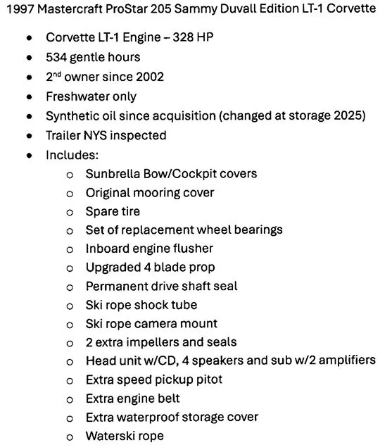 Slide: The Image of 1997 MasterCraft Prostar 205 with Corvette LT-1 engine, 328 HP, 534 hours. - 4