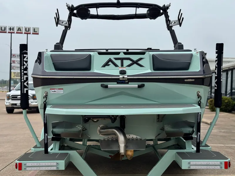 Slide: The Image of Rear view of 2026 ATX Surf Boats 22 Type-S on trailer. - 4