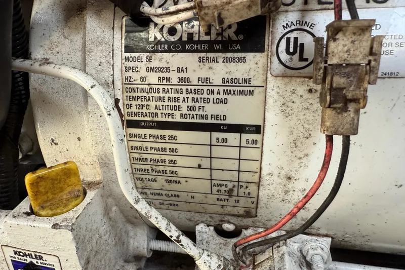 Slide: The Image of Kohler generator label on 2005 Sea Ray 290 Amberjack, showing specifications and ratings. - 18