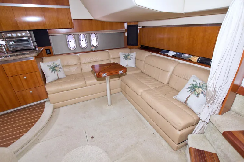 Slide: The Image of Luxurious interior of 2008 Cruisers Yachts 420 Express with beige leather seating. - 40