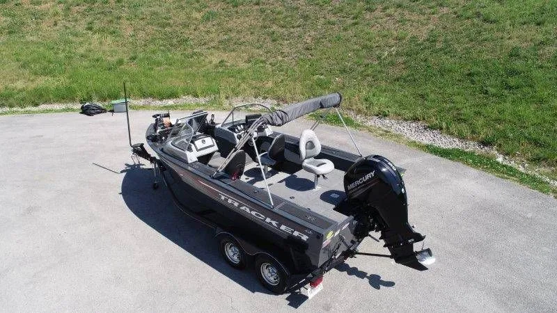 Slide: The Image of 2019 Tracker Targa V18 boat on trailer, side view. - 3