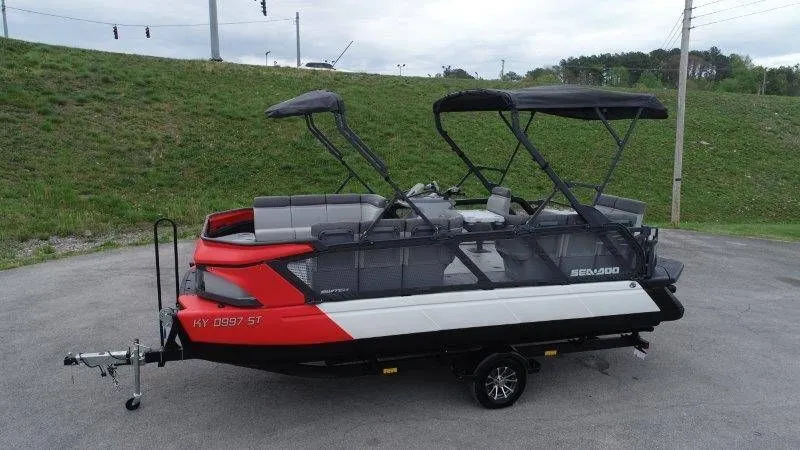 The Image of 2023 Sea-Doo Switch Cruise 21 on trailer, side view. - 1